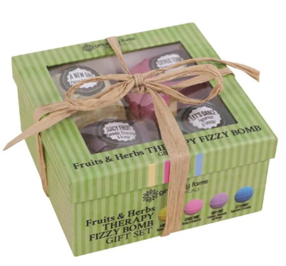 Ginger Lily Farms Fruits & Herbs Therapy Fizzy Bath Bomb Gift Set, 4 Ct, 3 Oz ea